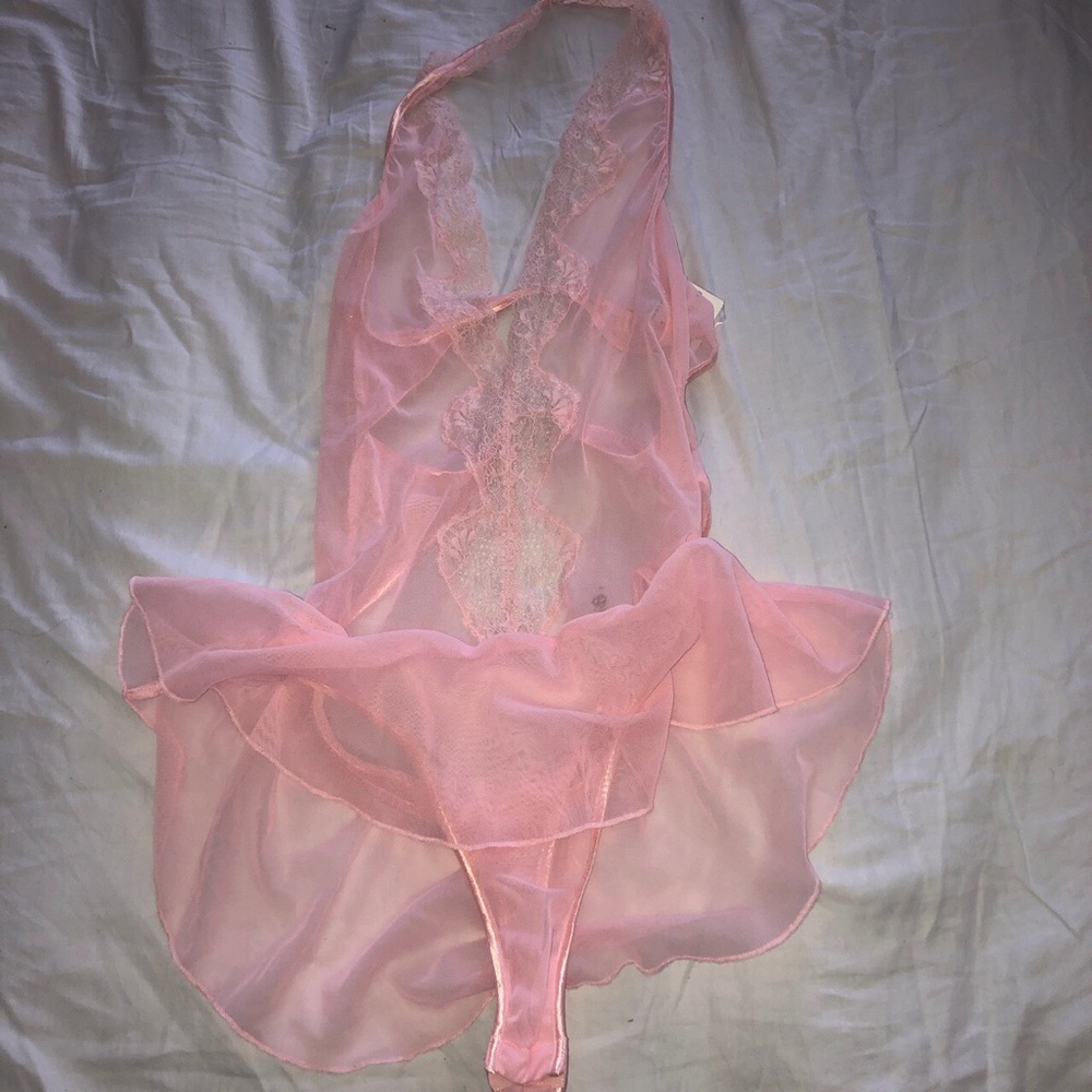 Frederick's of Hollywood lingerie baby pink teddy